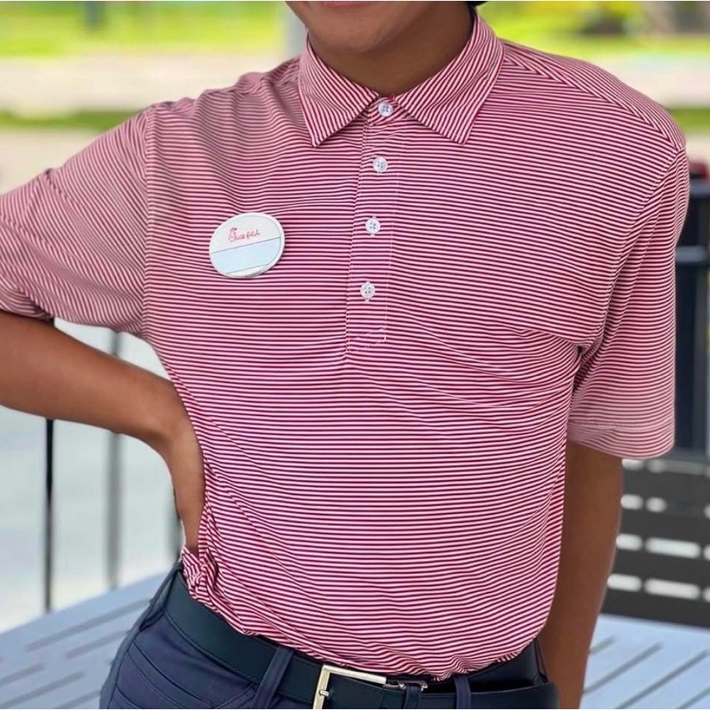 Chick-fil-A Women’s Small Red and White Striped Polo
